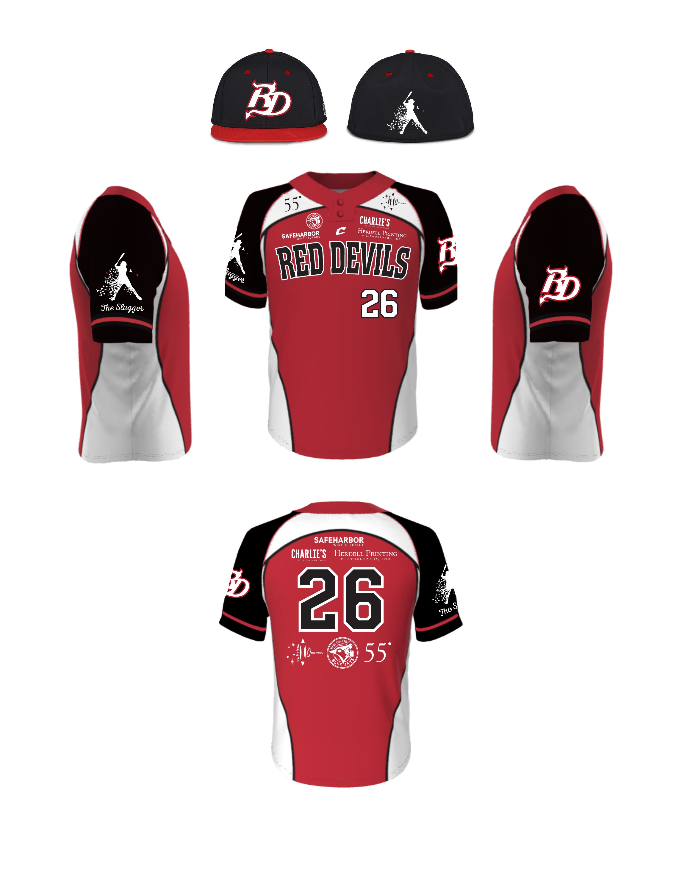 Red Devils Uniform — Home Jersey, Away Jersey and Hat
